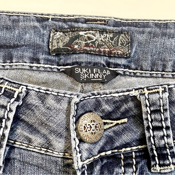 SILVER JEANS Suki Pioneer Flap Skinny Sequins & Studs Faded Medium Wash W28 L31 - Picture 4 of 16